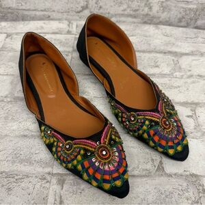 Anthropologie Well-Embroidered D'Orsay Flats Women’s Size‎ 39 (9) Made in India